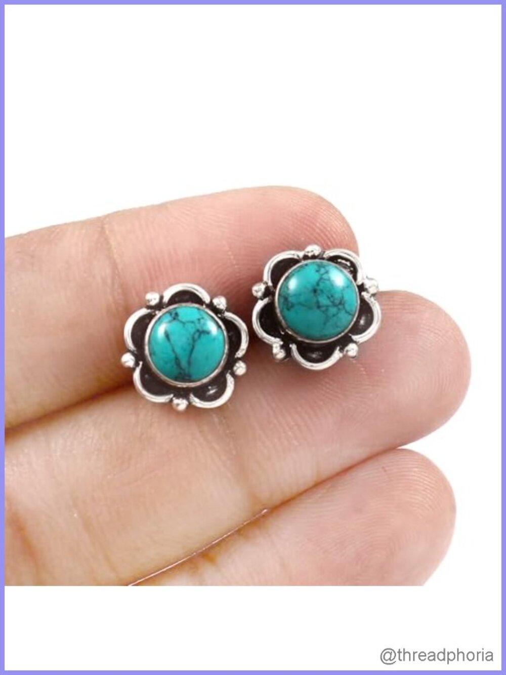 925 Sterling Silver Turquoise Stud Earrings Handmade Birthstone